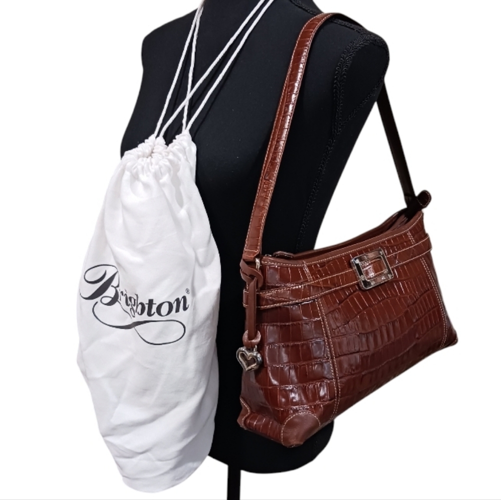 Brighton Anabella Croc Embossed Leather Shoulder Bag Retired